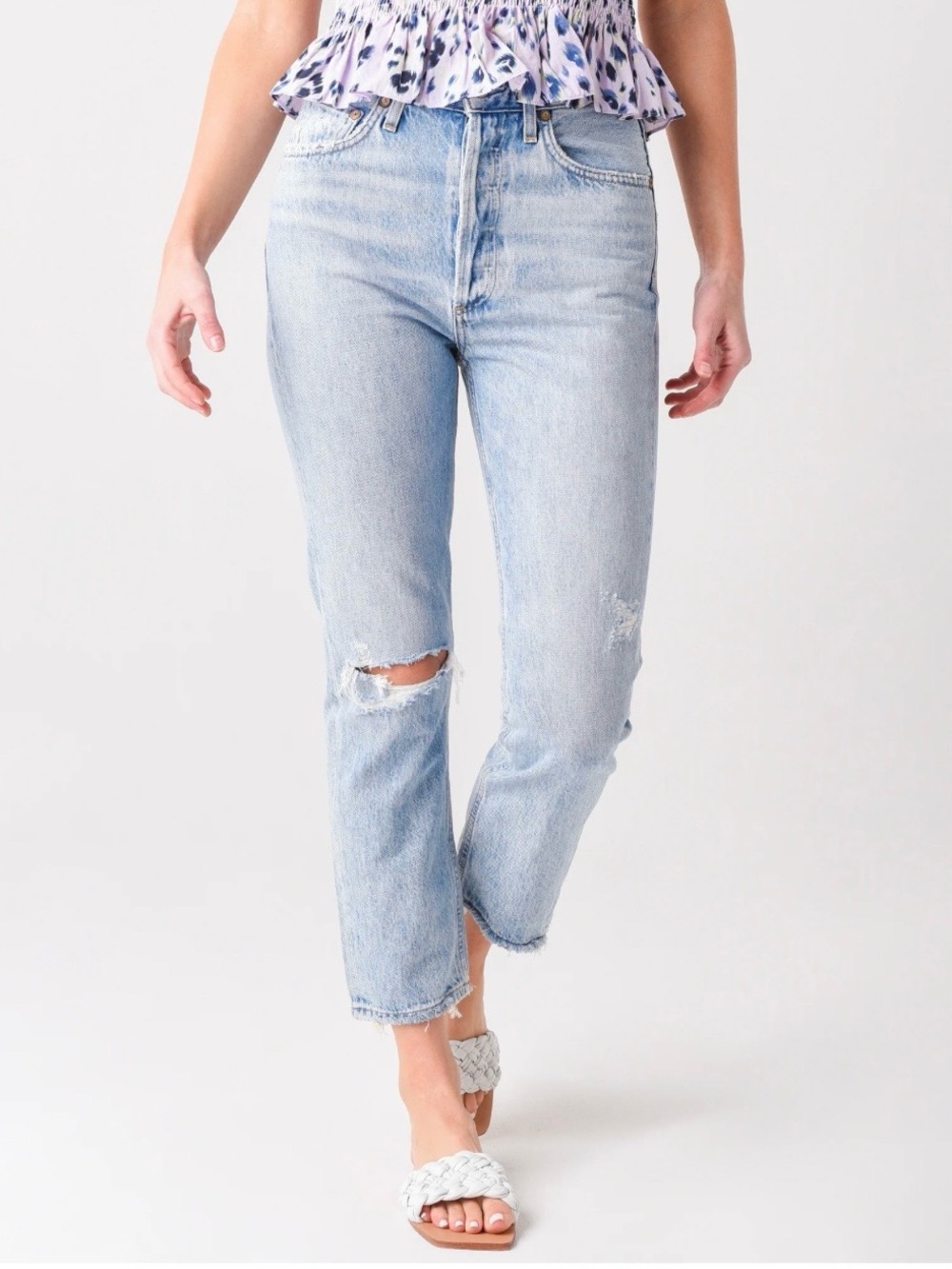 Agolde Riley Light Blue Denim High Waist Jeans Size 25 Button Fly Slim Fit